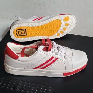 NEW Brett Johnson Soft LEATHER Low Top Sneaker Shoes Men's Sz 10 Cream :Red Rare